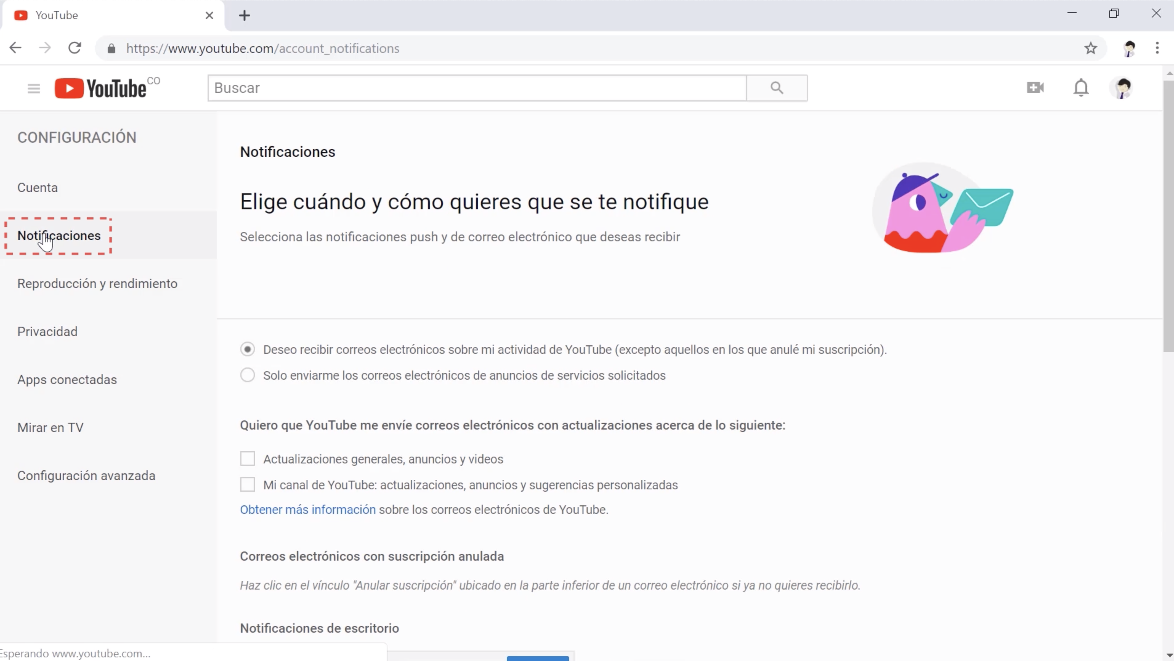 Imagen de notificaciones en YouTube.